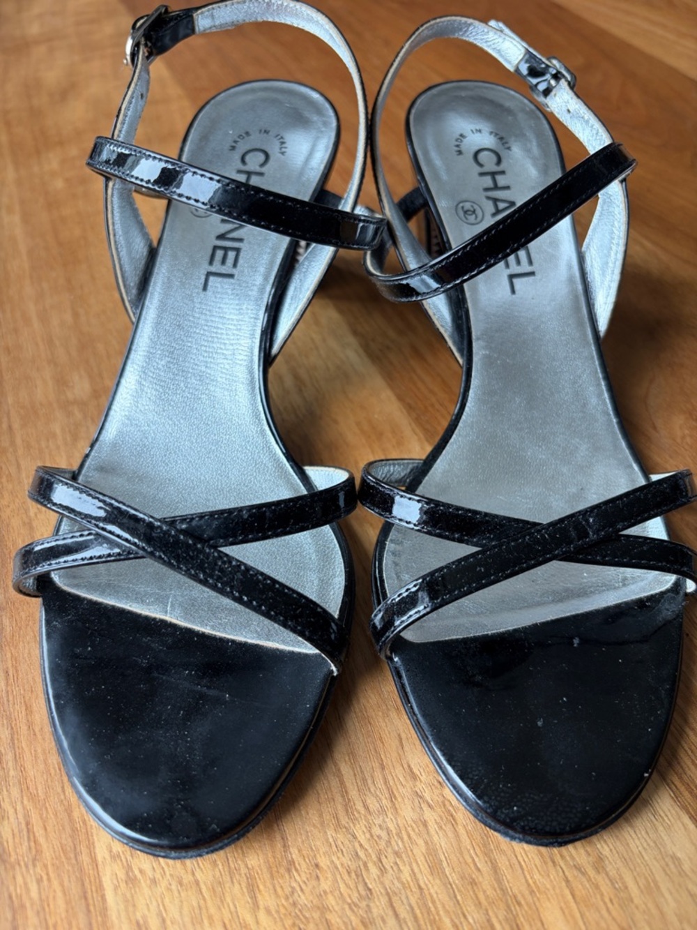 CHANEL Glossy Black Strappy Heels - Picture 8 of 8
